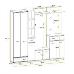 Mobile ingresso 210x203h cm con specchio rovere antracite stampa a righe California Gihome®