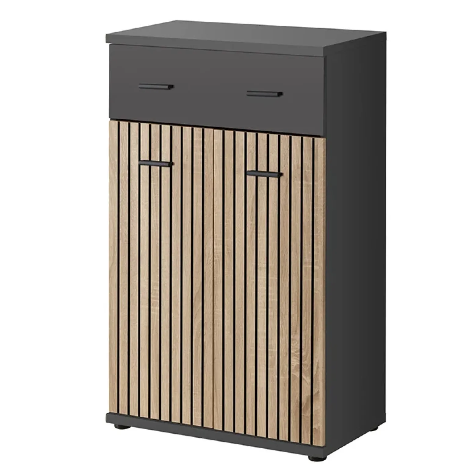 Mobile ingresso 210x203h cm con specchio rovere antracite stampa a righe California Gihome®