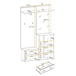 Mobile ingresso 120x203h cm con specchio rovere antracite stampa a righe San Francisco Gihome®