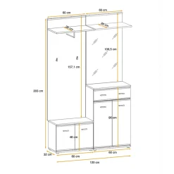 Mobile ingresso 120x203h cm con specchio rovere antracite stampa a righe San Francisco Gihome®