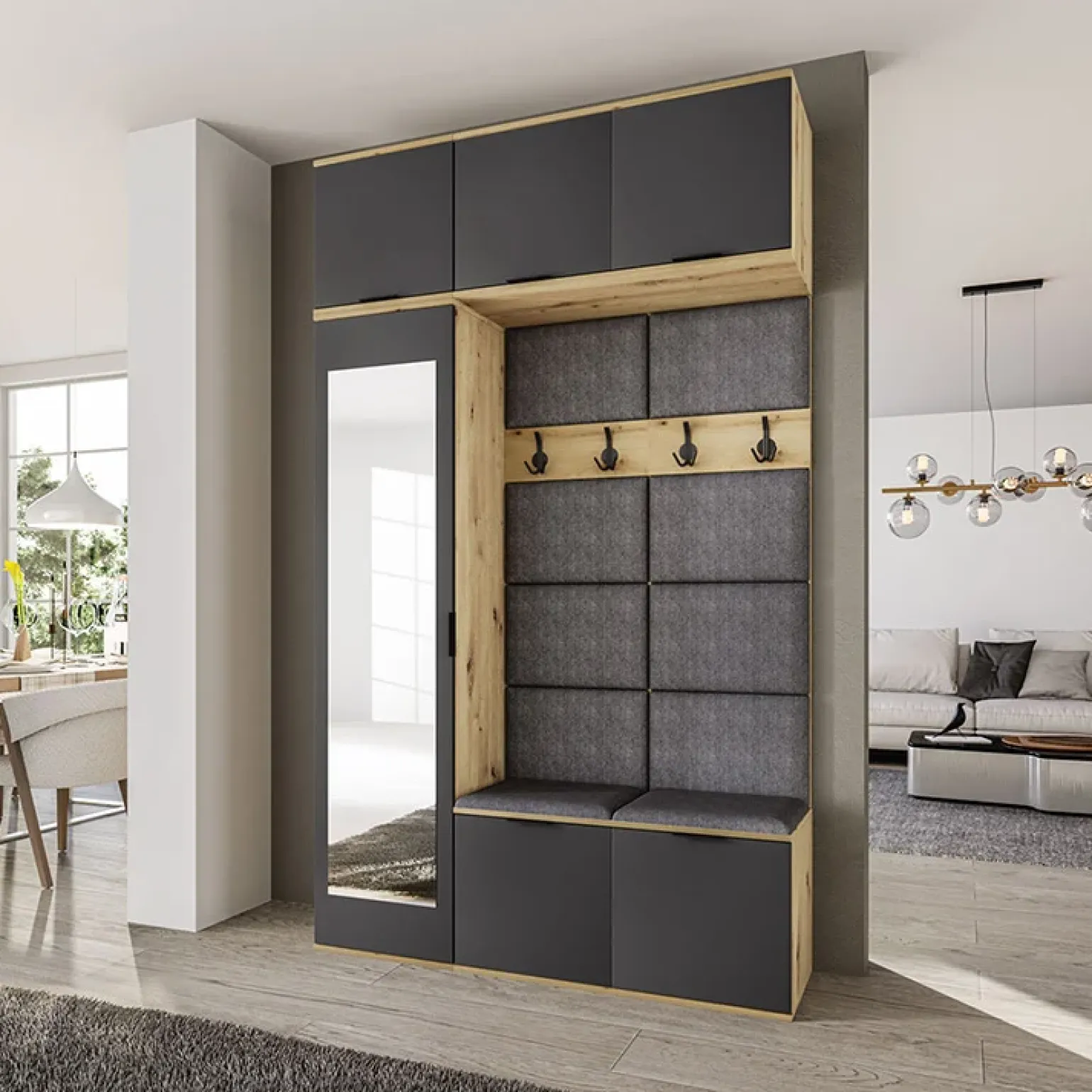 Mobile ingresso 135x231h cm con specchio rovere grafite Arat