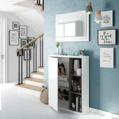 Mobile ingresso 79x108h cm con specchio bianco lucido grigio Alf