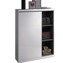Mobile ingresso 79x108h cm con specchio bianco lucido grigio Alf