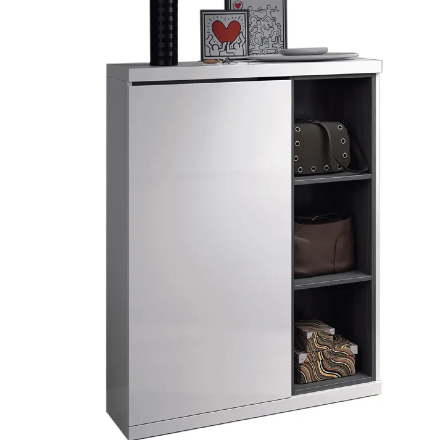 Mobile ingresso 79x108h cm con specchio bianco lucido grigio Alf
