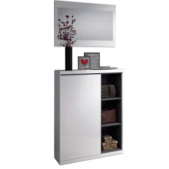 Mobile ingresso 79x108h cm con specchio bianco lucido grigio Alf