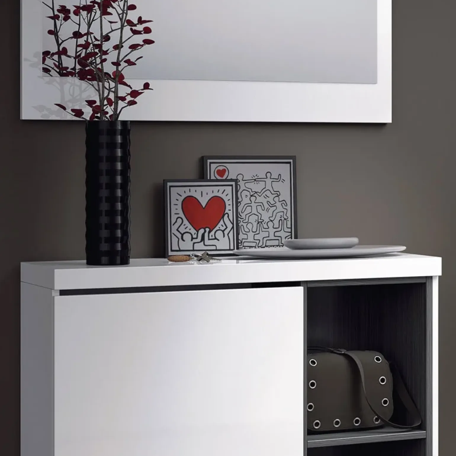 Mobile ingresso 79x108h cm con specchio bianco lucido grigio Alf