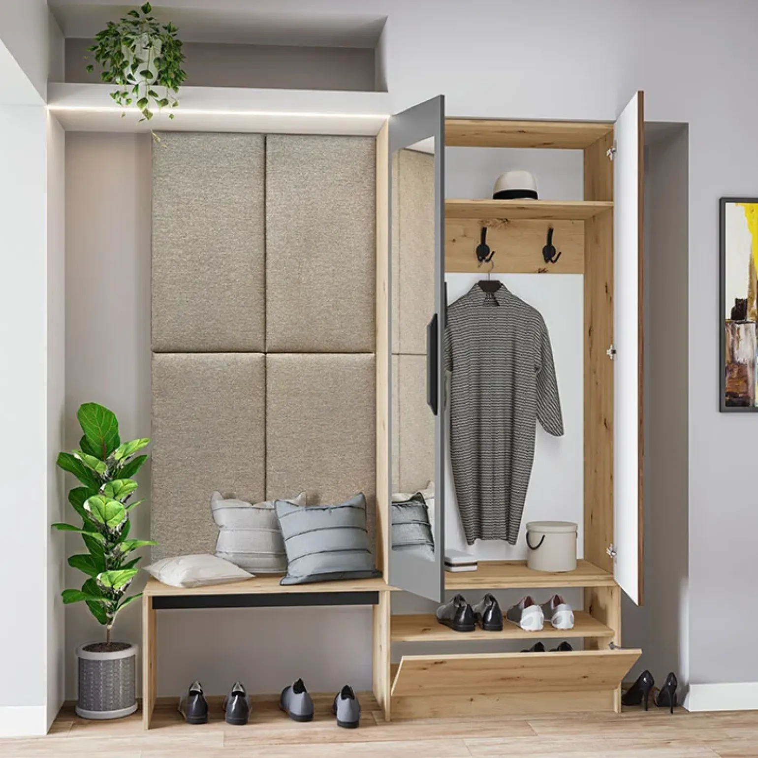 Mobile ingresso 160x202h cm con specchio rovere chiaro Canada