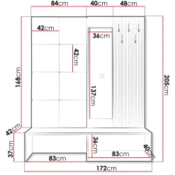 Mobile ingresso 172x205h cm con scarpiera e specchio rovere rustico bianco Welly 3