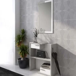 Mobile ingresso 83x190h cm con specchio cemento bianco frassinato Tesla