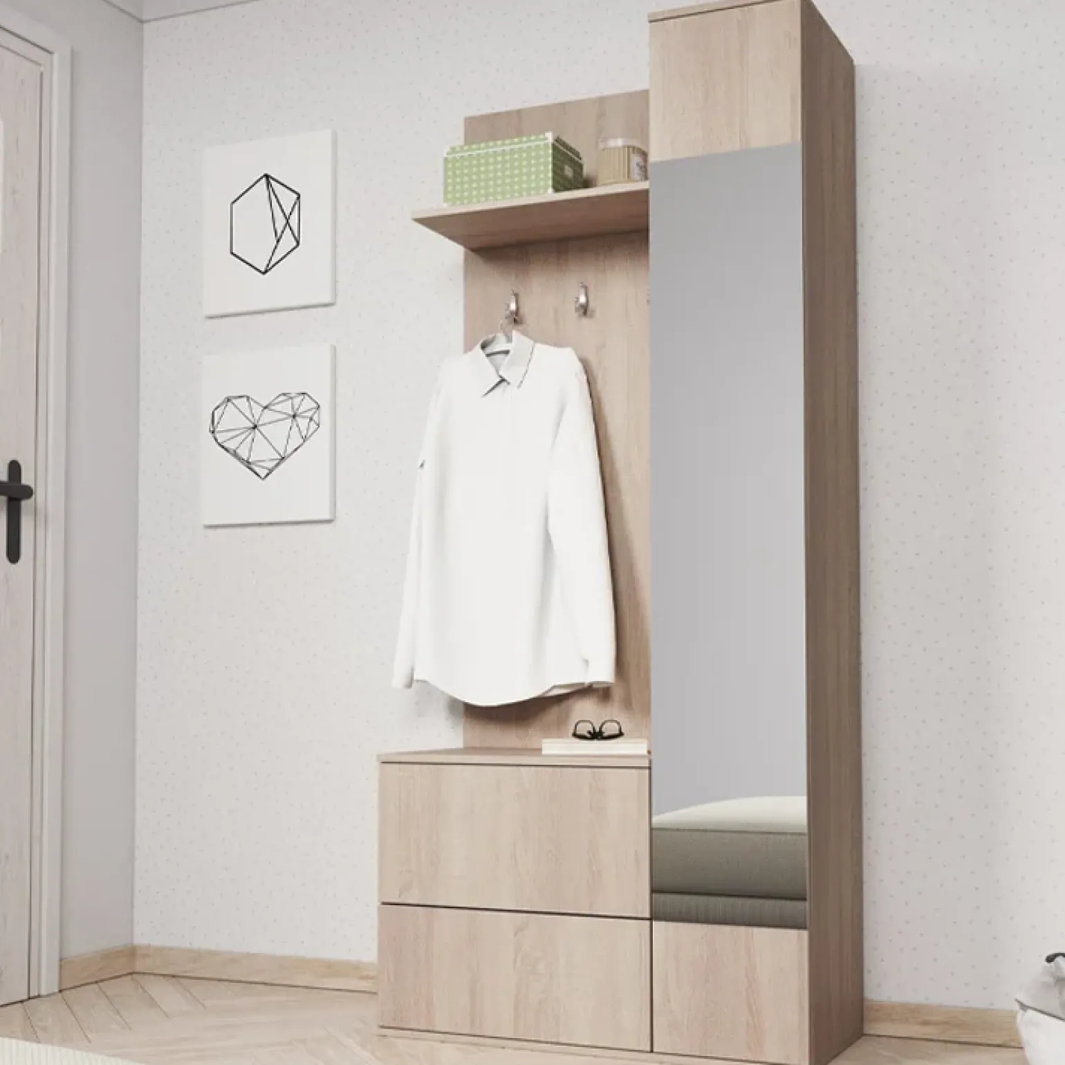 Mobile ingresso 90x195h cm con specchio rovere Rak Gihome®