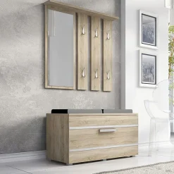 Mobile ingresso 85x137h cm con specchio rovere grigio Anibal