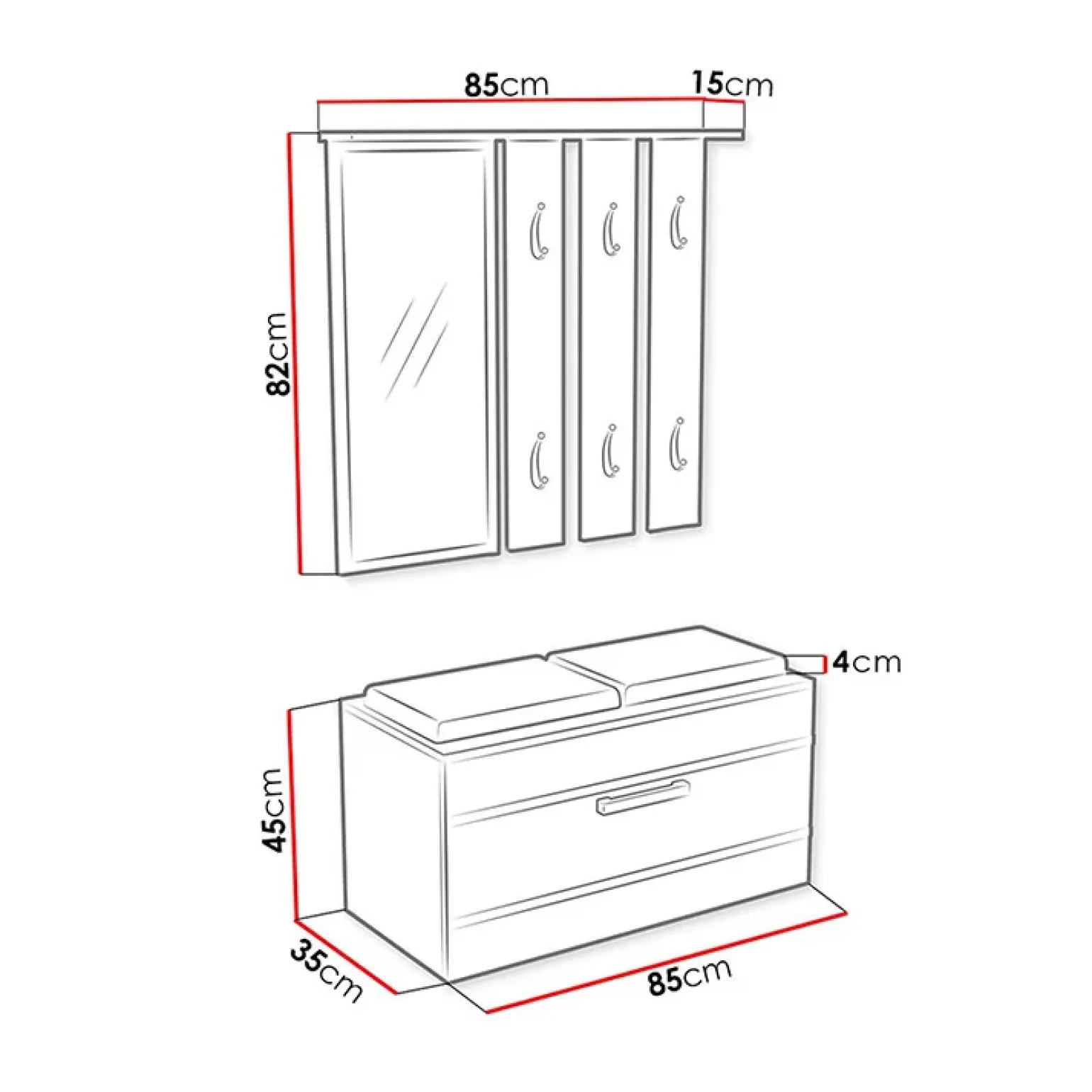 Mobile ingresso 85x137h cm con specchio rovere grigio Anibal