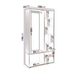 Mobile ingresso 100x190h cm con specchio bianco nero Umea
