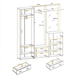 Mobile ingresso 180x203h cm con specchio moderno rovere antracite stampa a righe New York Gihome®