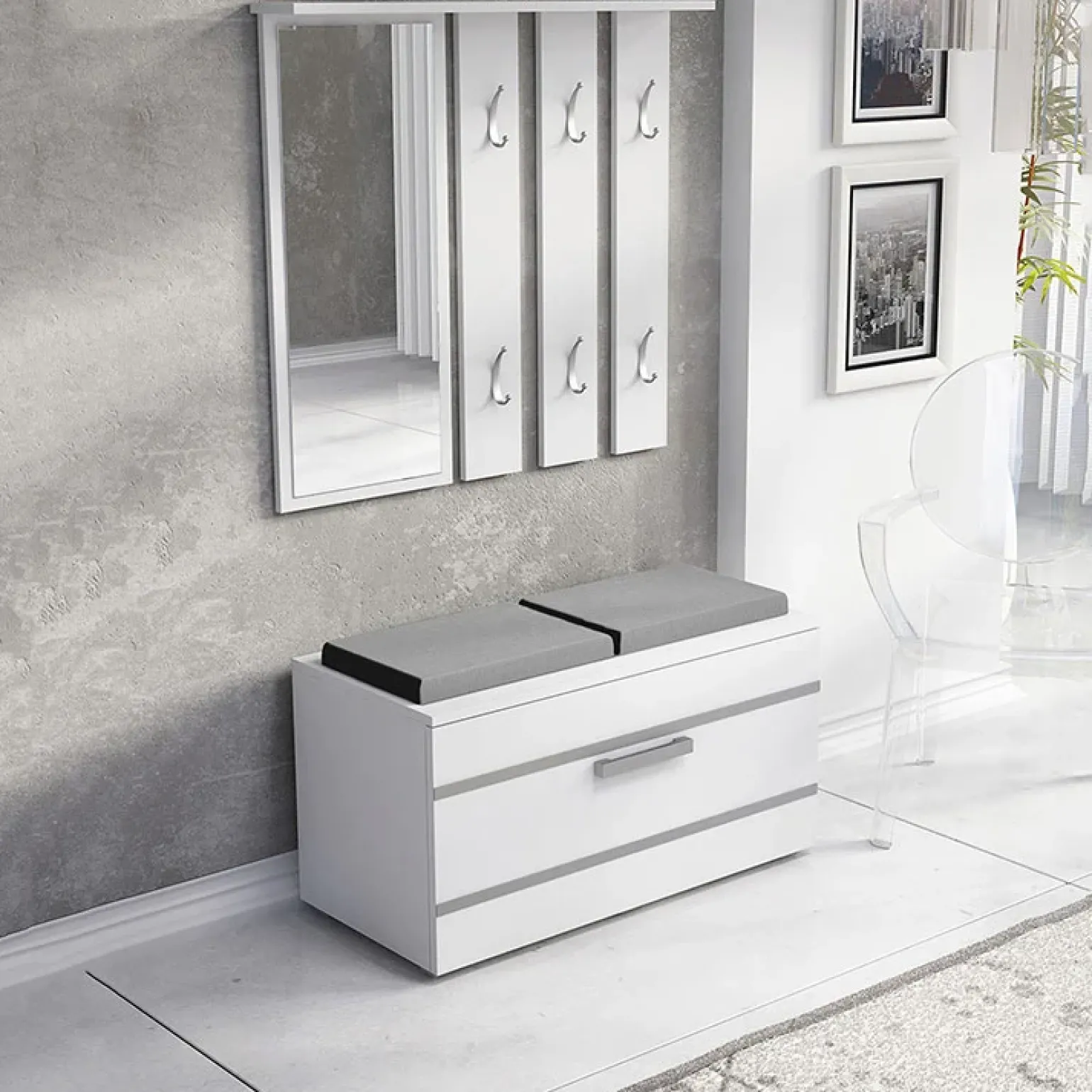 Mobile ingresso 85x137h cm con specchio bianco grigio Anibal