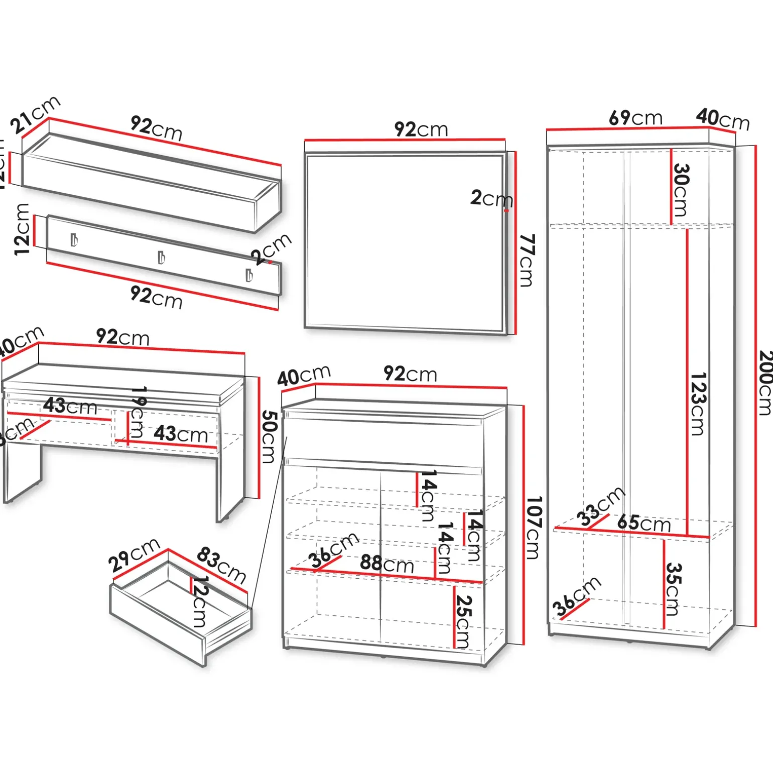 Mobile ingresso 300x200h cm con specchio appendiabiti armadio bianco Accent