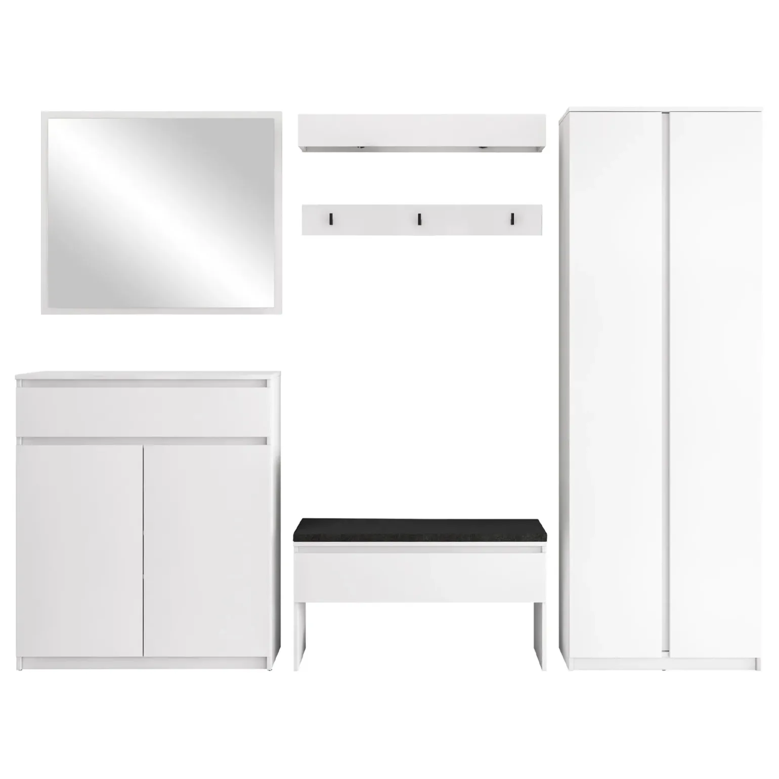 Mobile ingresso 300x200h cm con specchio appendiabiti armadio bianco Accent
