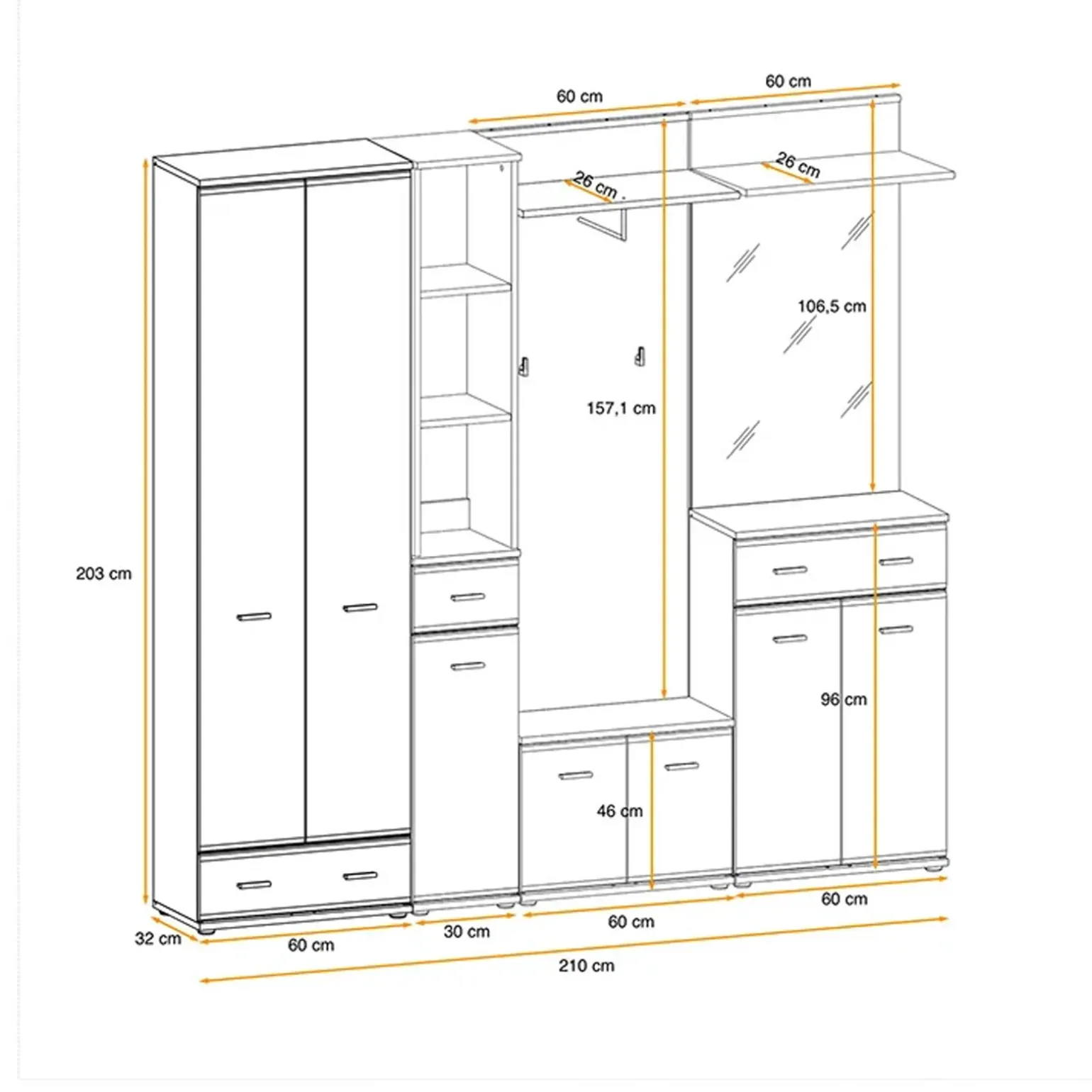 Mobile ingresso 210x203h cm moderno rovere sonoma California Gihome®