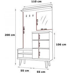 Mobile ingresso 110x200h cm moderno bianco rovere Levi Gihome®