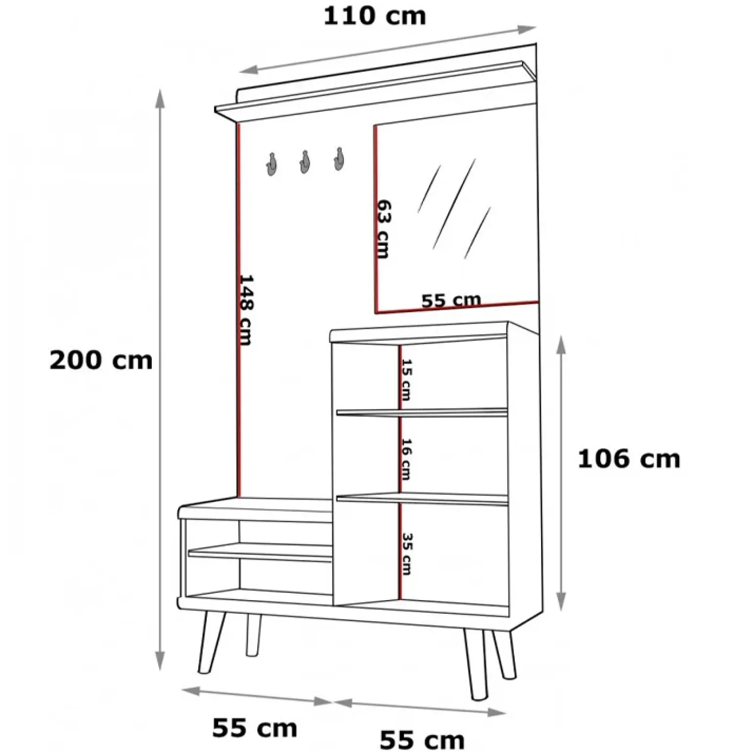 Mobile ingresso 110x200h cm moderno bianco rovere Levi Gihome®