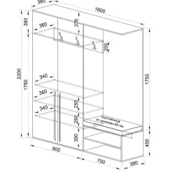 Mobile ingresso 160x221h cm nero opaco rovere scuro Acerbo