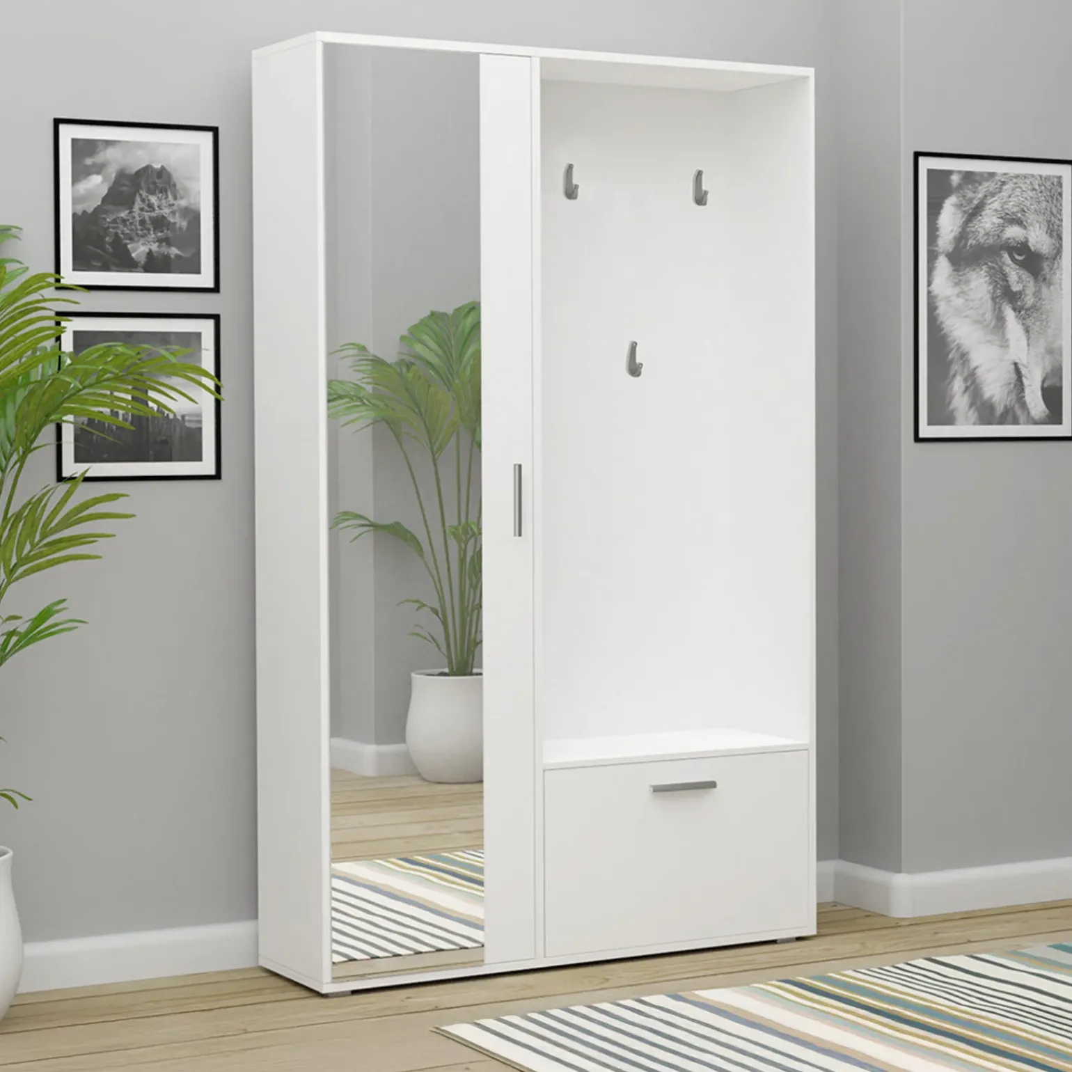 Mobile ingresso 120x196h cm reversibile con specchio bianco Elios