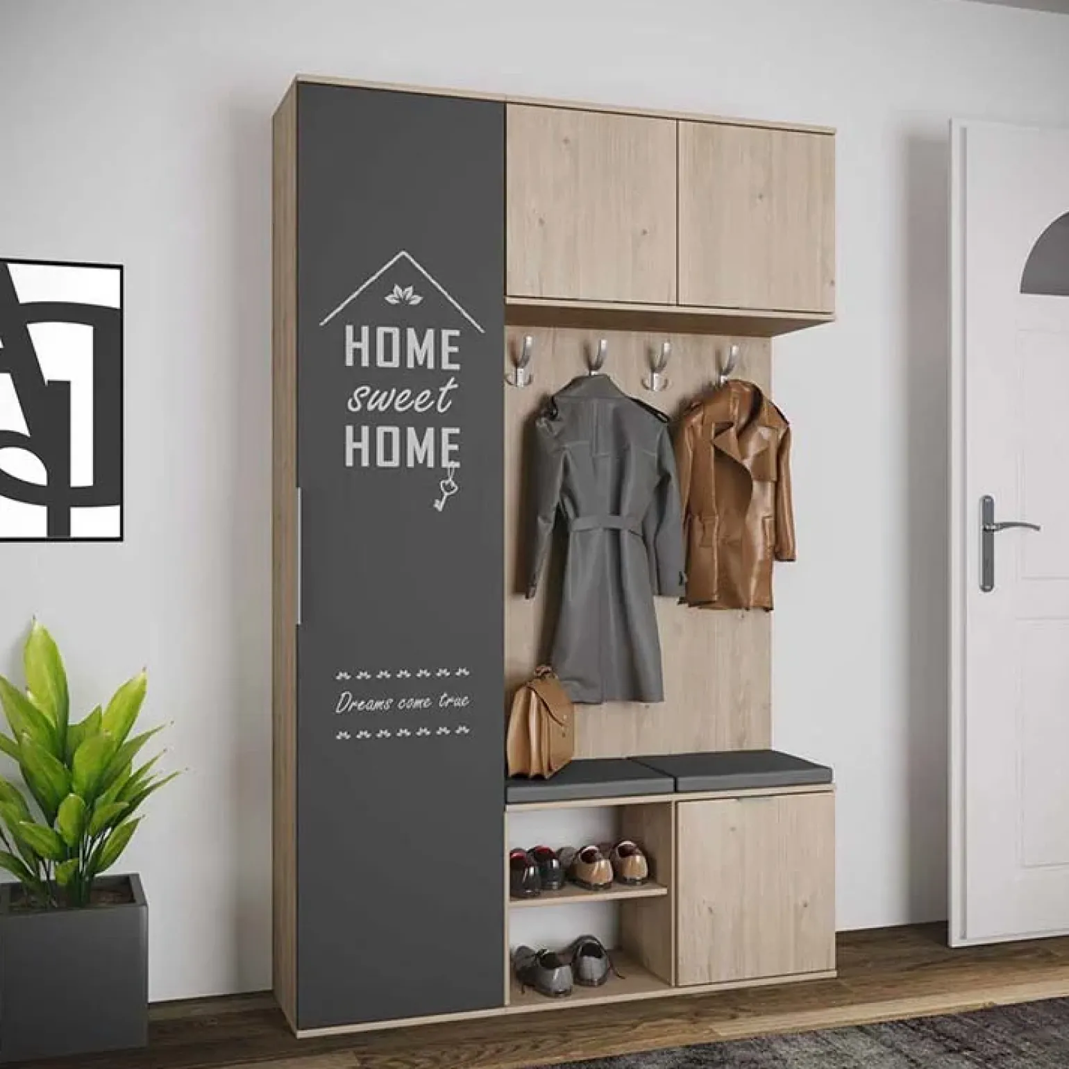 Mobile ingresso 140x220h cm rovere antracite Stoccolma