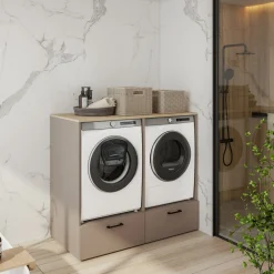 Mobile lavatrice e asciugatrice 132x117h cm con cassettone beige Wave