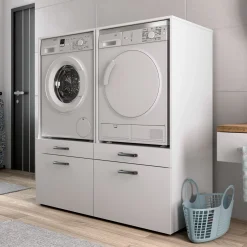 Mobile lavatrice e asciugatrice 134x144h cm con cassettoni bianco Water