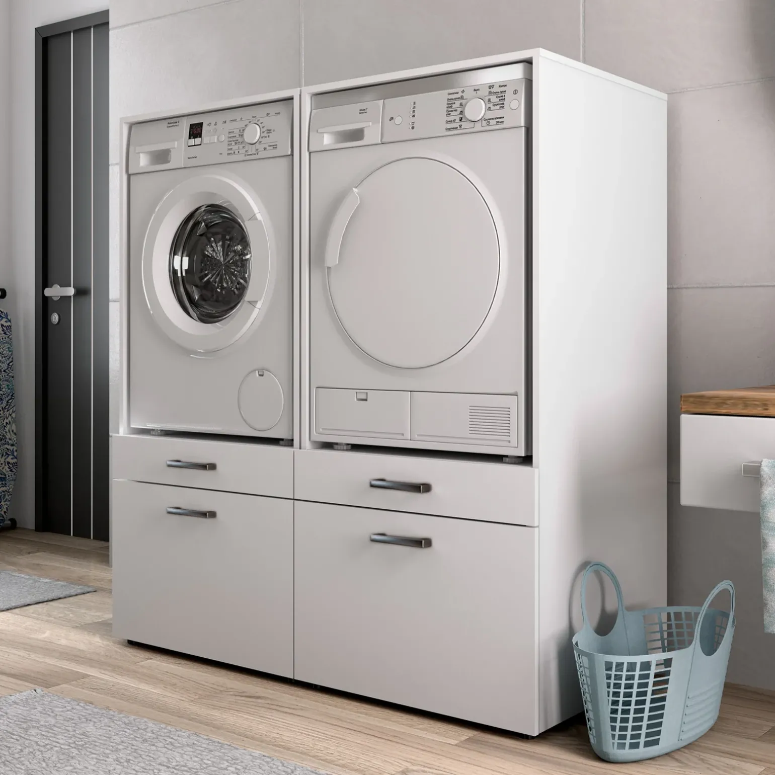 Mobile lavatrice e asciugatrice 134x144h cm con cassettoni bianco Water