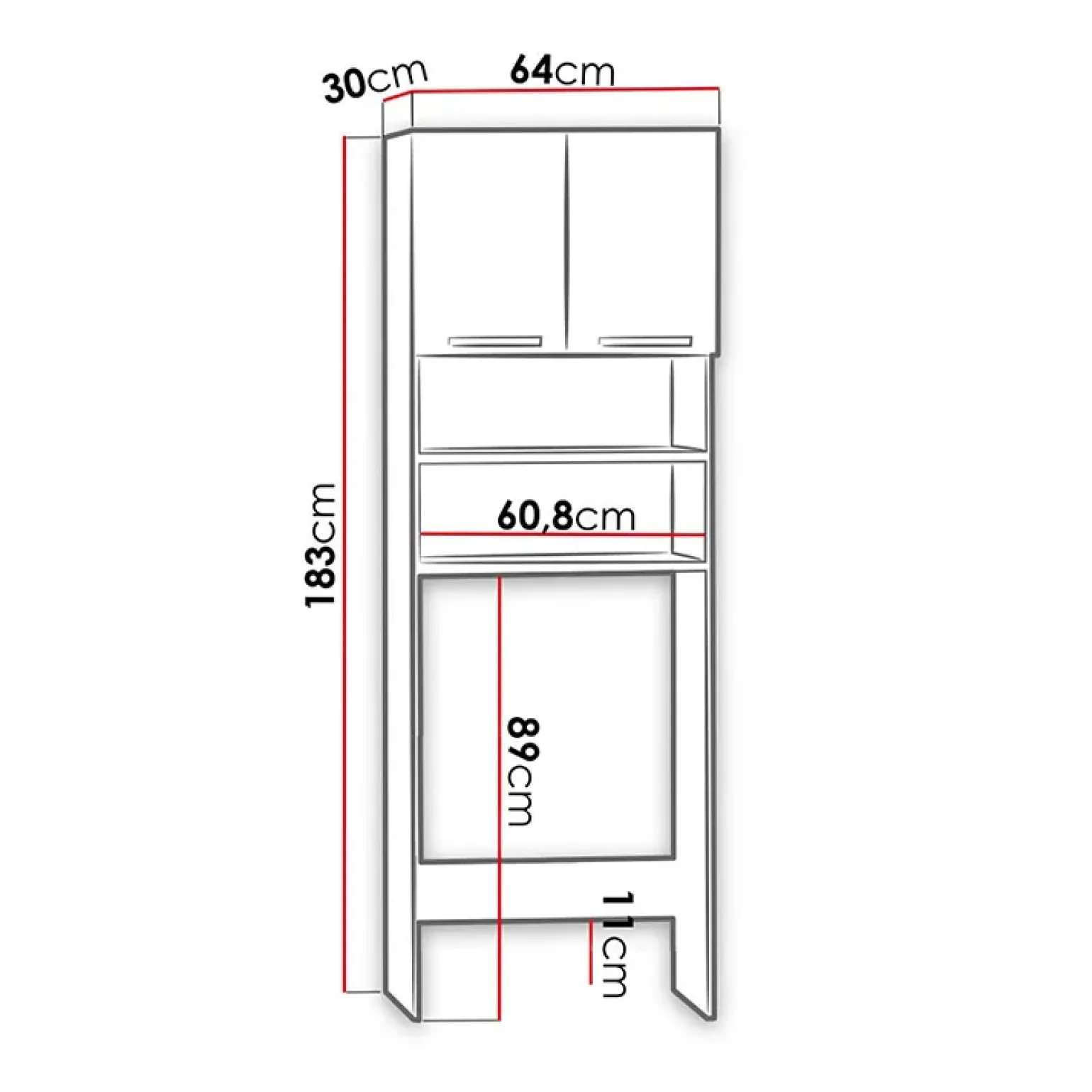 Mobile lavatrice 64x183h cm con 2 ante e ripiani bianco Andres