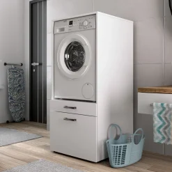 Mobile lavatrice 67x144h cm con cassettone bianco Water