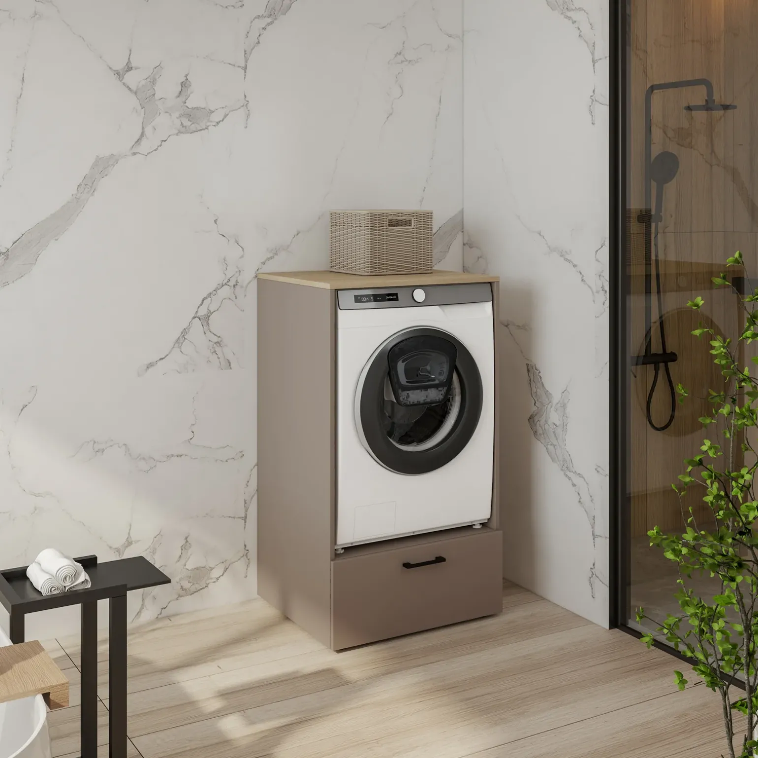 Mobile lavatrice 67x117h cm con cassettone beige Wave
