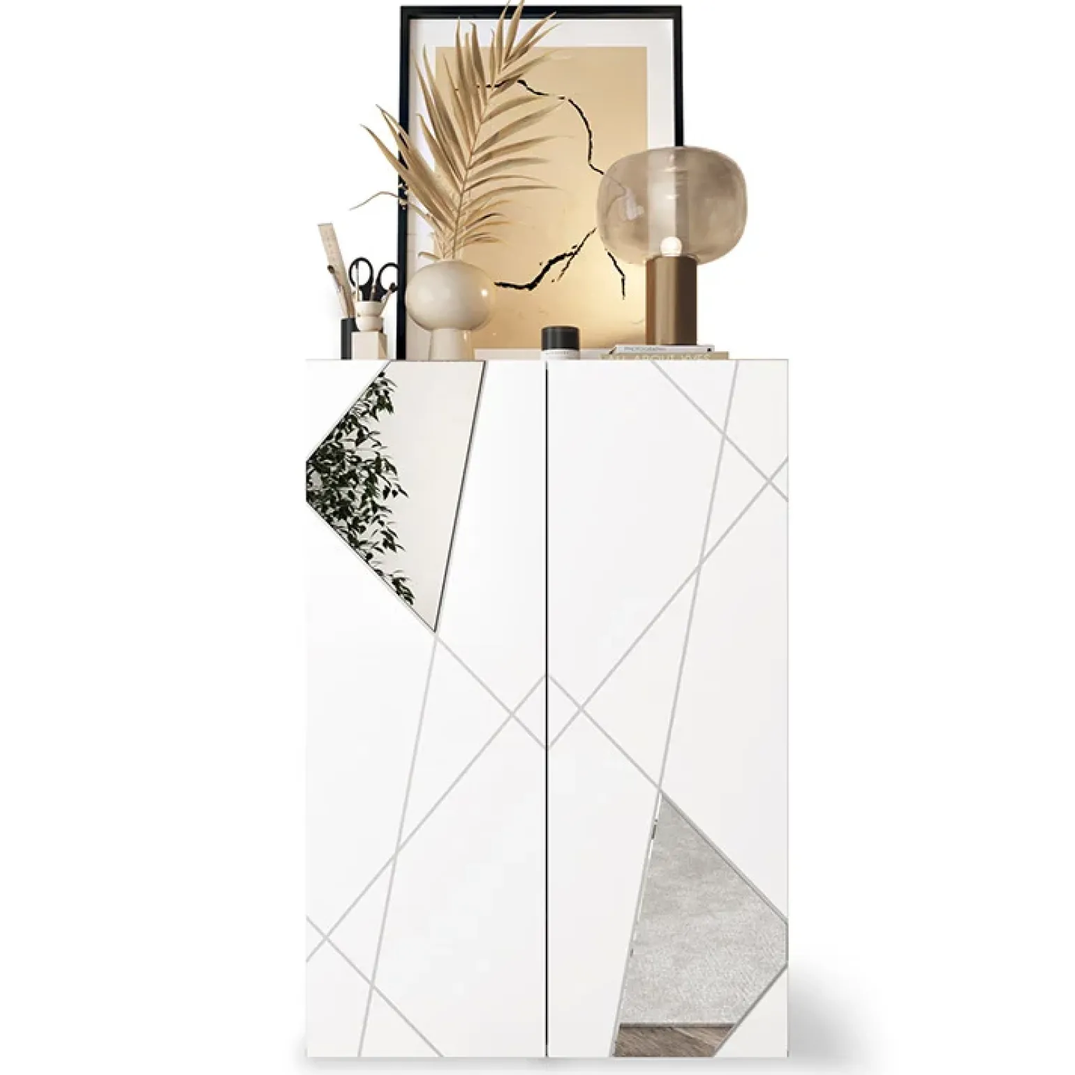 Mobile multiuso ingresso 78x116h cm scarpiera bianco lucido specchio Olimpo
