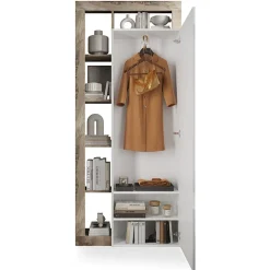 Mobile multiuso ingresso 91x209h cm appendiabiti con specchio bianco pero Invictus