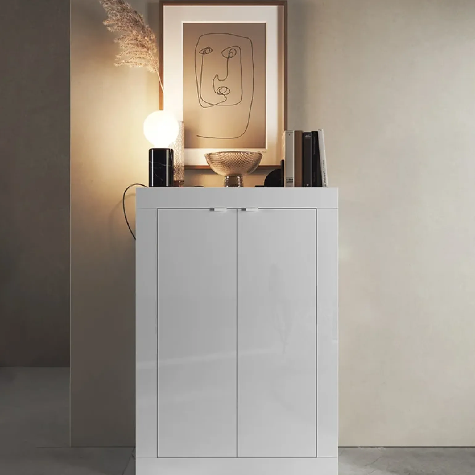Mobile multiuso ingresso 78x116h cm scarpiera bianco lucido Eternity