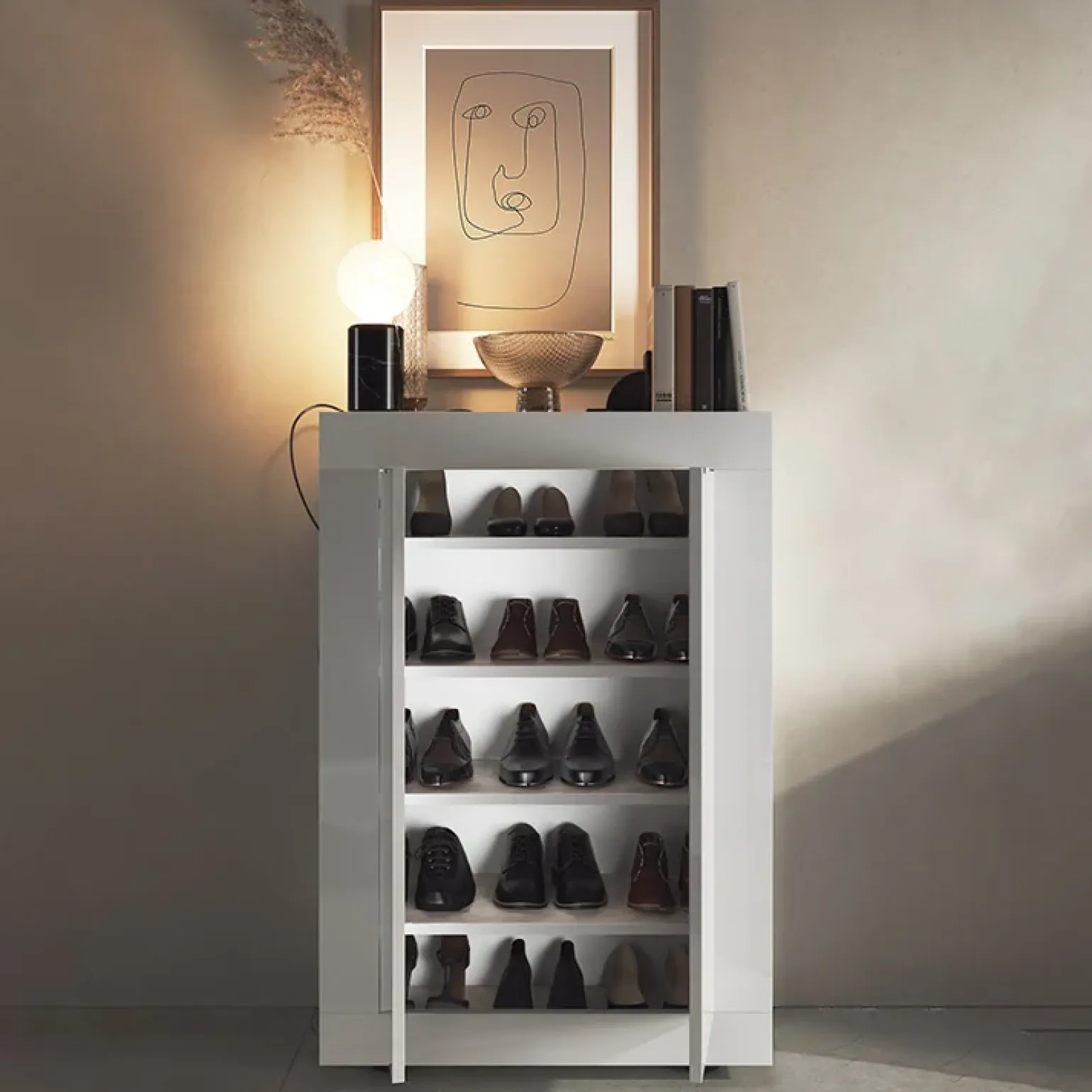 Mobile multiuso ingresso 78x116h cm scarpiera bianco lucido Eternity