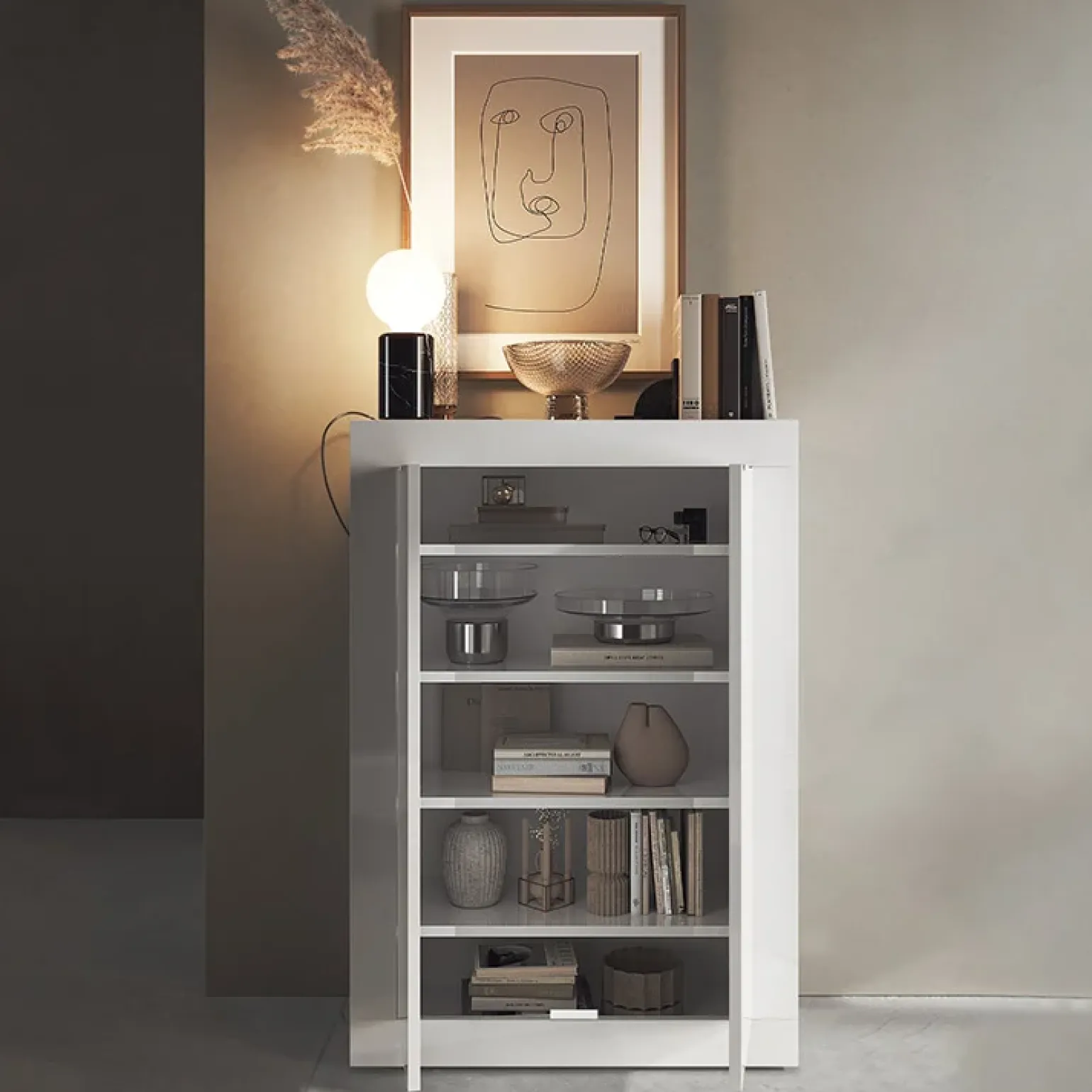 Mobile multiuso ingresso 78x116h cm scarpiera bianco lucido Eternity