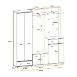 Mobile multiuso ingresso 60x203h cm 2 ante rovere antracite New York-California Gihome®