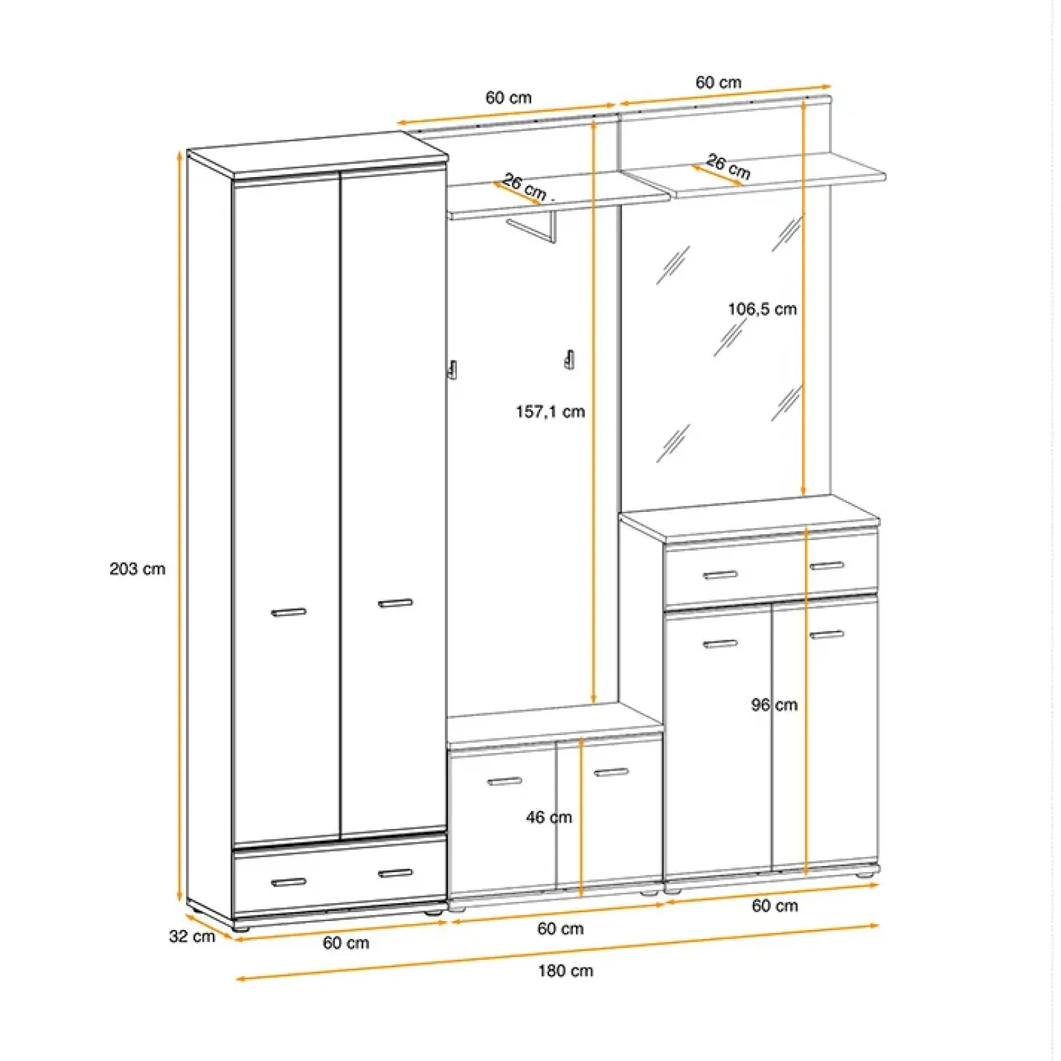 Mobile multiuso ingresso 60x203h cm 2 ante rovere antracite New York-California Gihome®