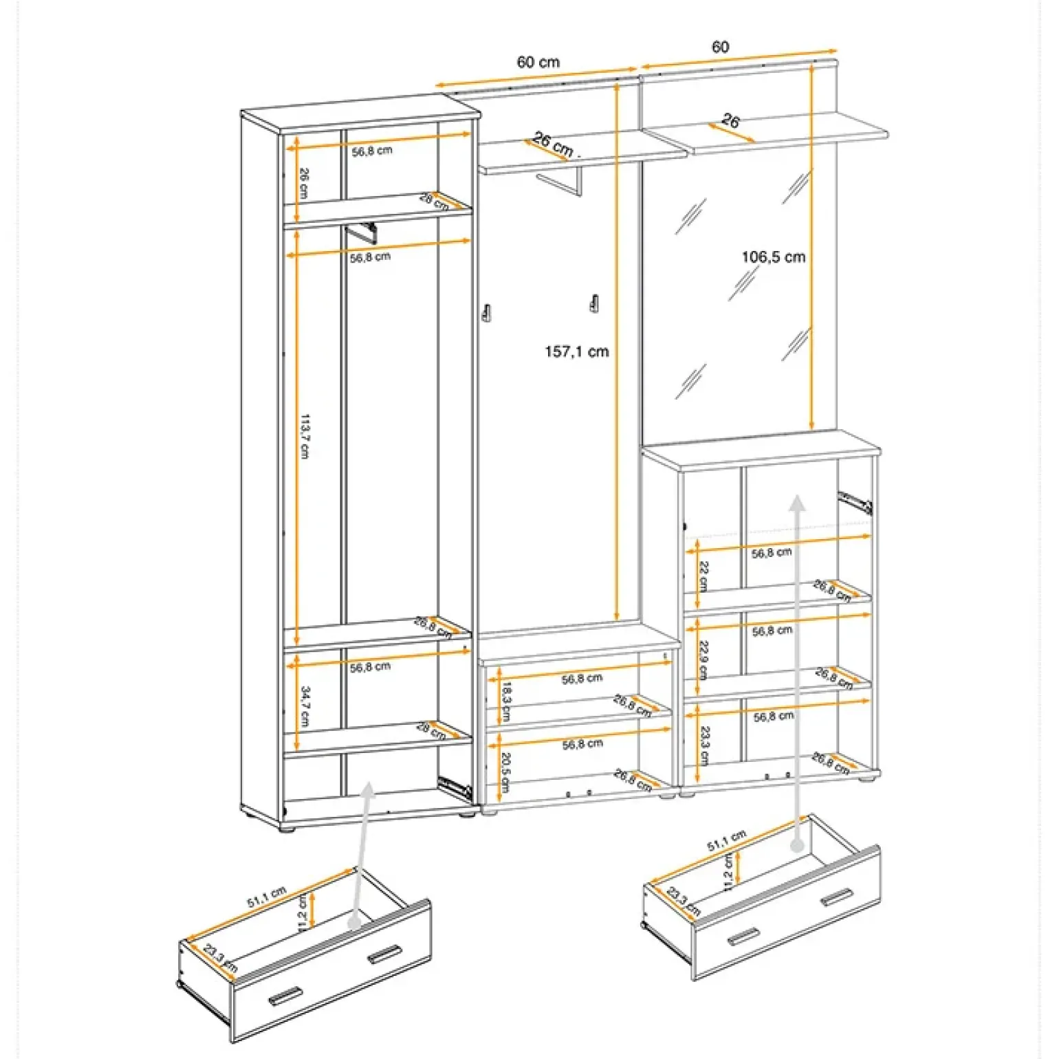 Mobile multiuso ingresso 60x203h cm 2 ante rovere antracite New York-California Gihome®