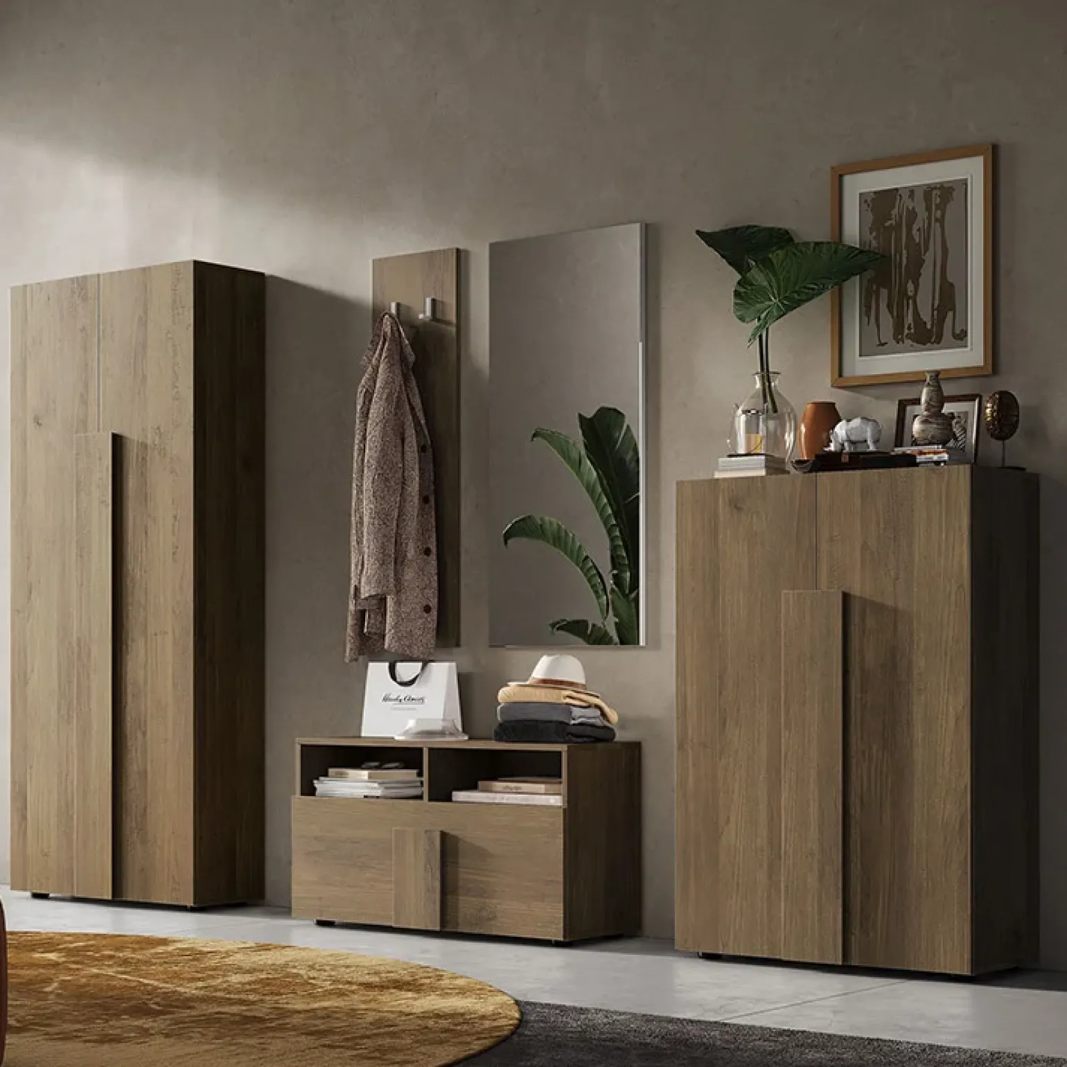 Mobile multiuso ingresso 78x116h cm scarpiera rovere scuro Alvarez