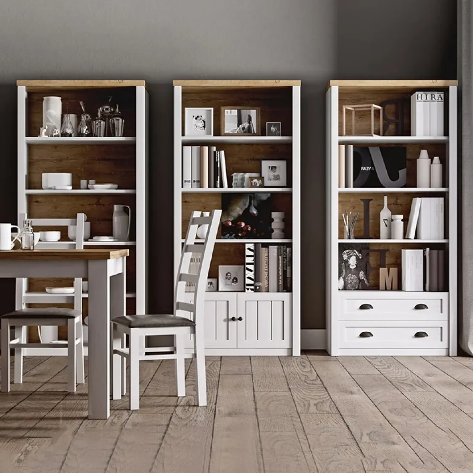 Mobile multiuso 61x205h cm 1 anta e 2 cassetti bianco frassinato rovere Provenza