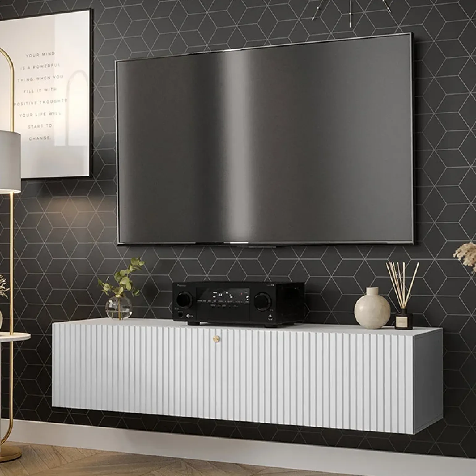 Mobile porta TV sospeso 150x34h cm 1 anta bianco Kiruna 4
