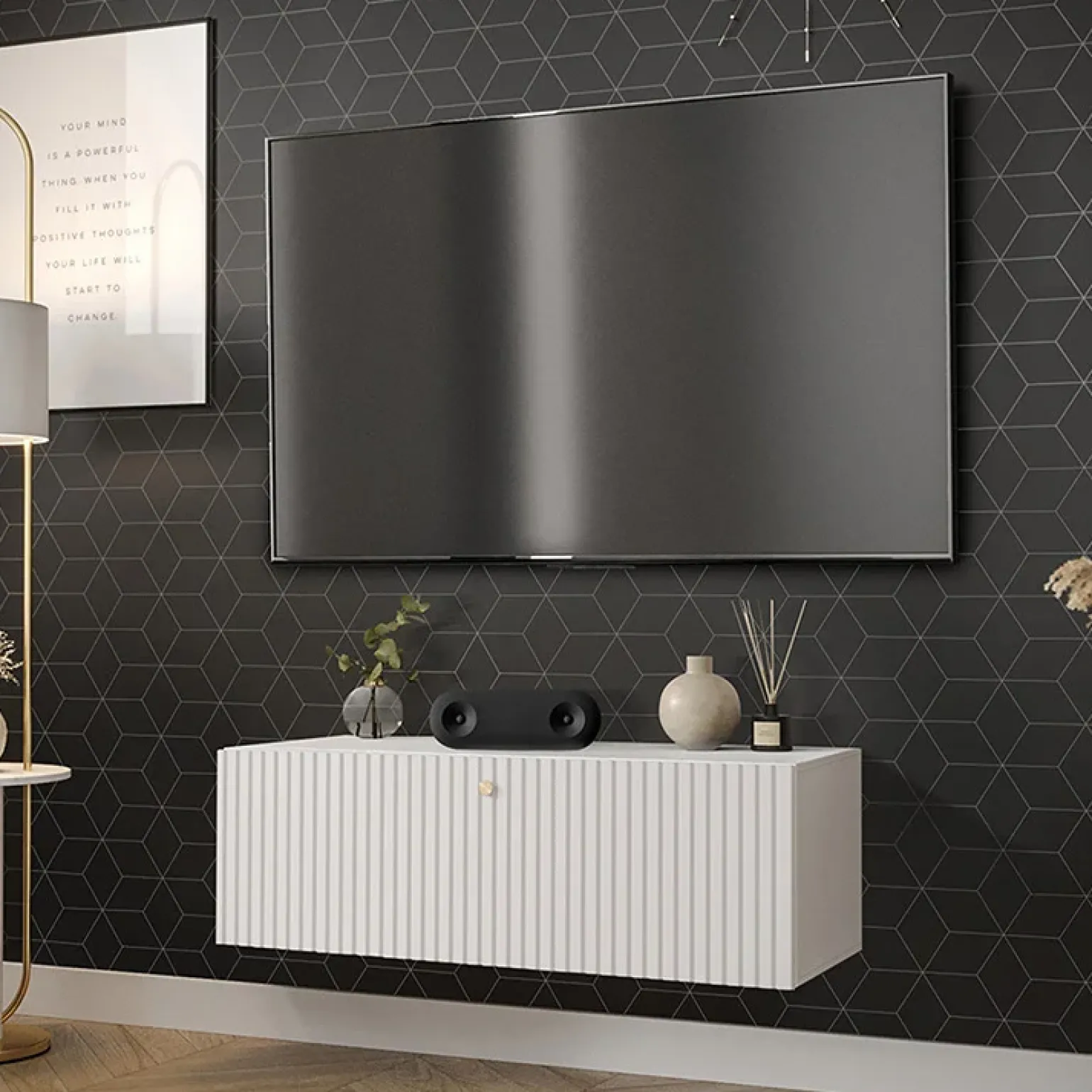 Mobile porta TV sospeso 100x34h cm 1 anta bianco Kiruna