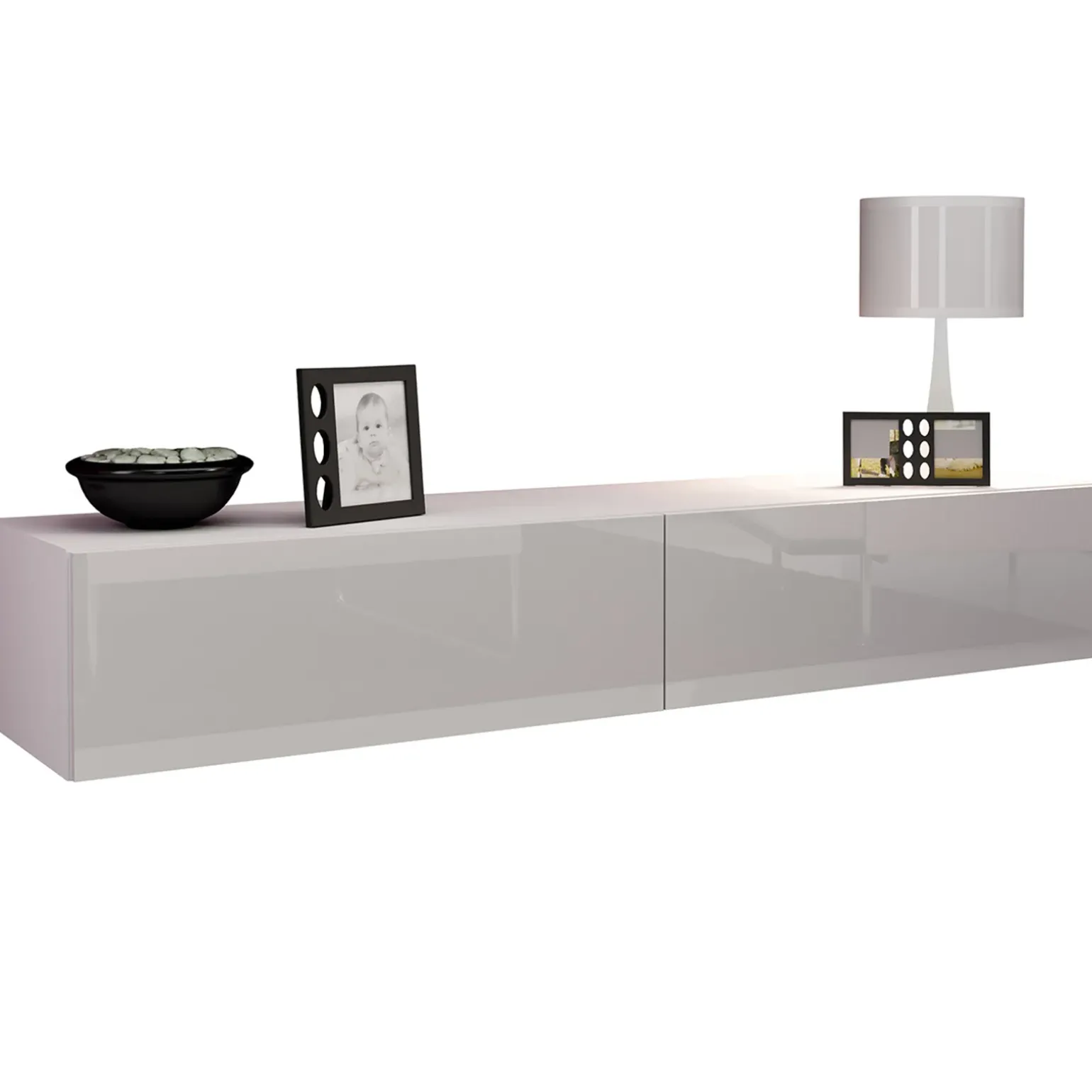 Mobile porta tv sospeso 180x30h cm 2 ante moderno bianco lucido Teodora