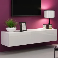 Mobile porta tv sospeso 140x30h cm 2 ante moderno bianco lucido Teodora