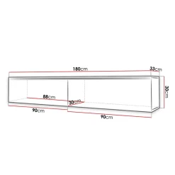 Mobile porta TV sospeso 180x30h cm con LED design bianco lucido Silvia