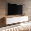 Mobile porta TV sospeso 140x30h cm con LED rovere bianco lucido  Silvia