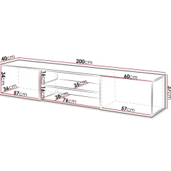 Mobile porta tv sospeso 200x37h cm 2 ante 2 vani a giorno bianco lucido Southampton